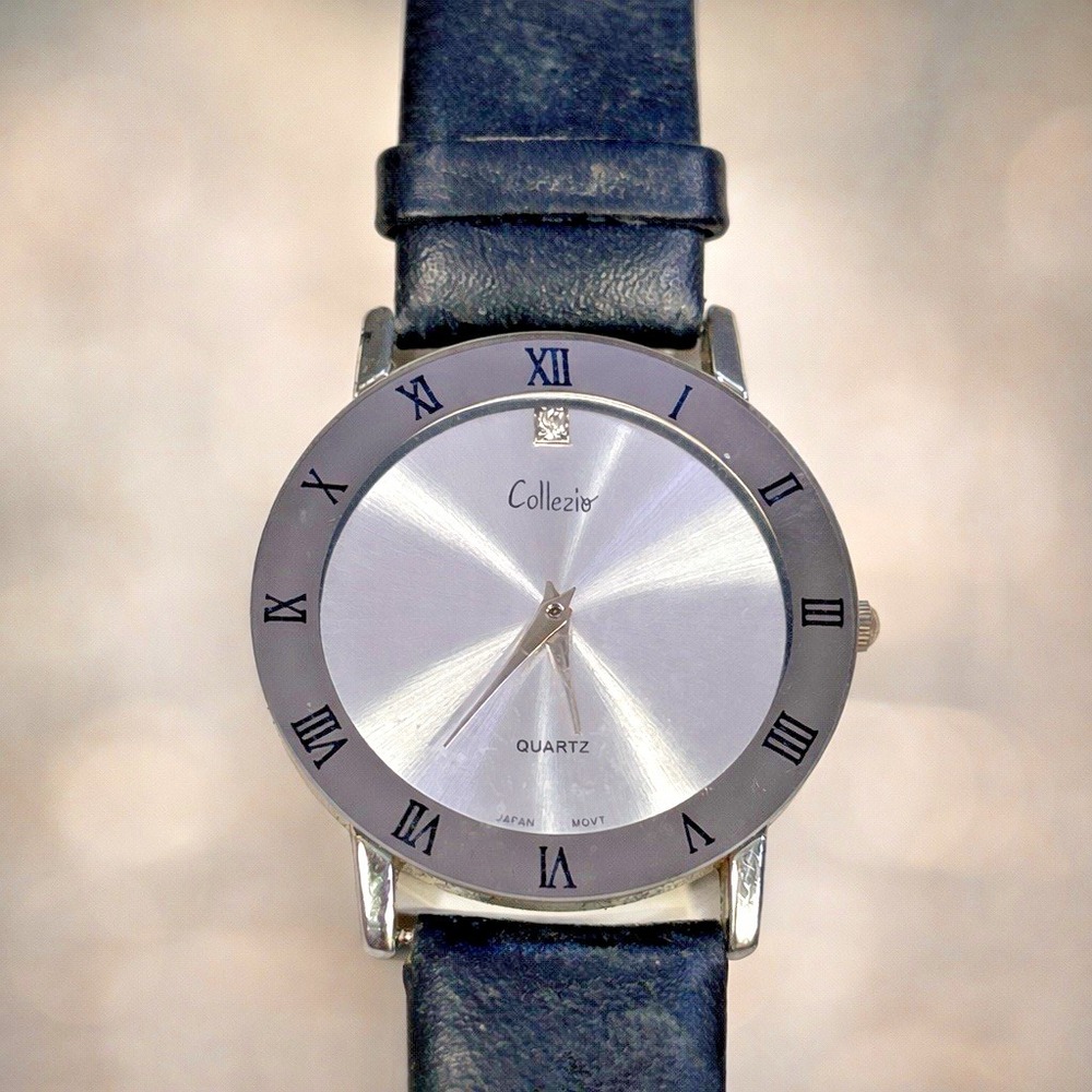 Collezio Slim Quartz Watch Silver Dial Roman Numerals Leather Strap AS-IS